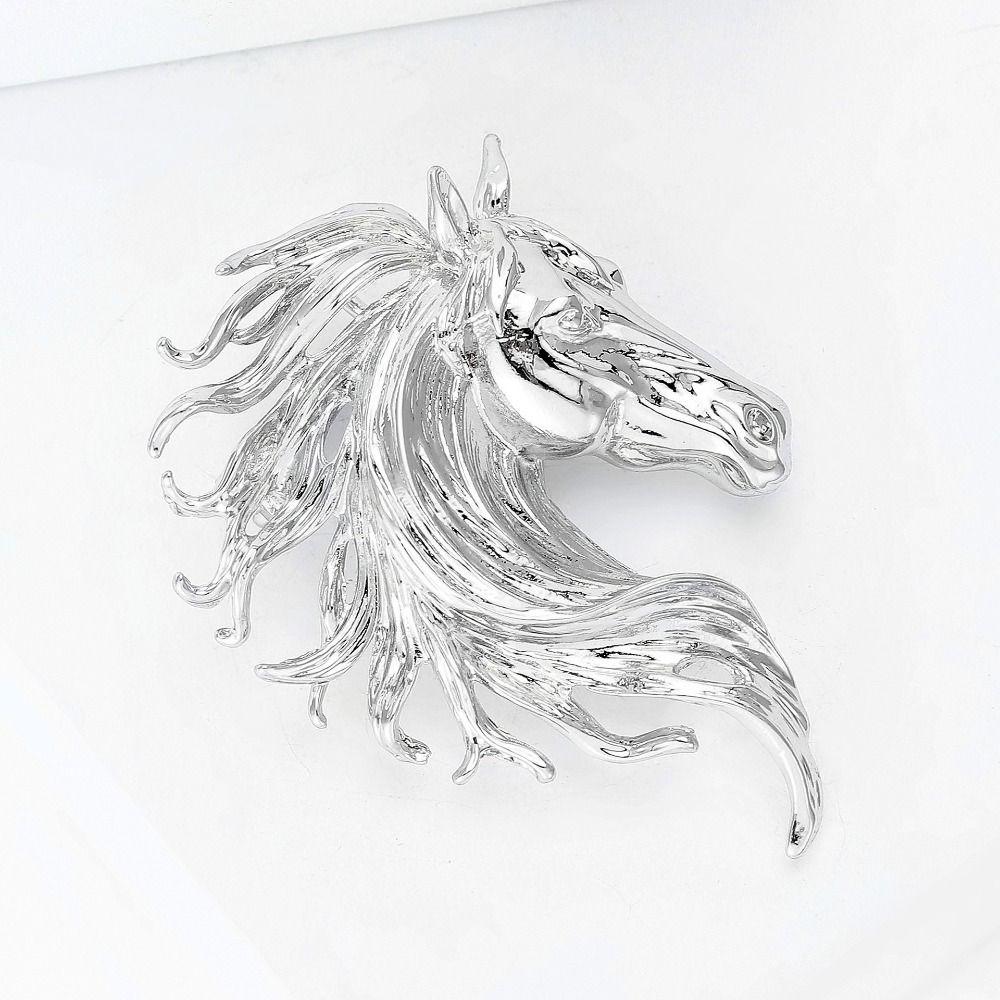 Luxury Horse Head Brooches Glossy Metal Badge Pin Classic Zodiac Animal Pins  New Year Gifts