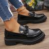 Women's Platform Loafers with Chain Decor Fashion Preppy Style Dress Shoes Woman Patent Leather Slip On Ladies Flats Plus Size