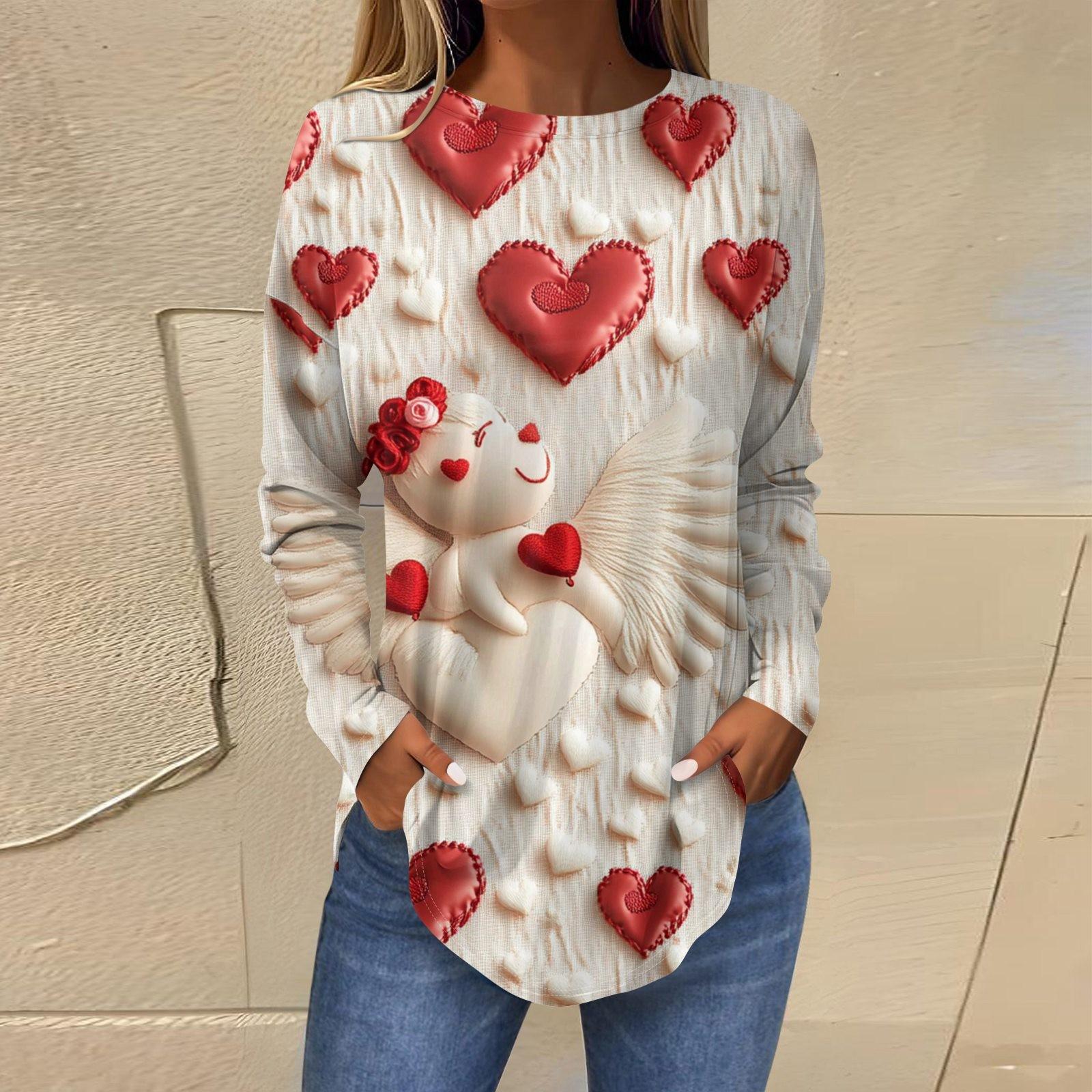 

Женская модная свободная футболка с круглым вырезом и длинным рукавом с принтом XL арбуз красный