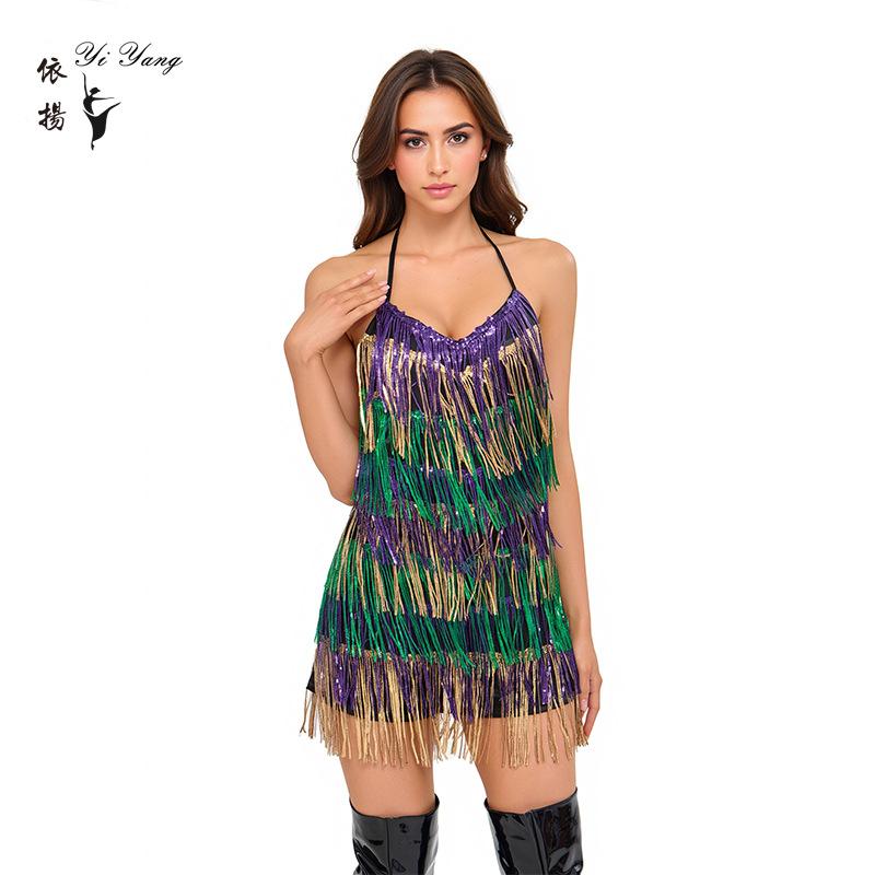 New Sequined Fringed Women's Clothing, Spice Girl Suspender Skirt Pants Women's, Backless Dress Pants