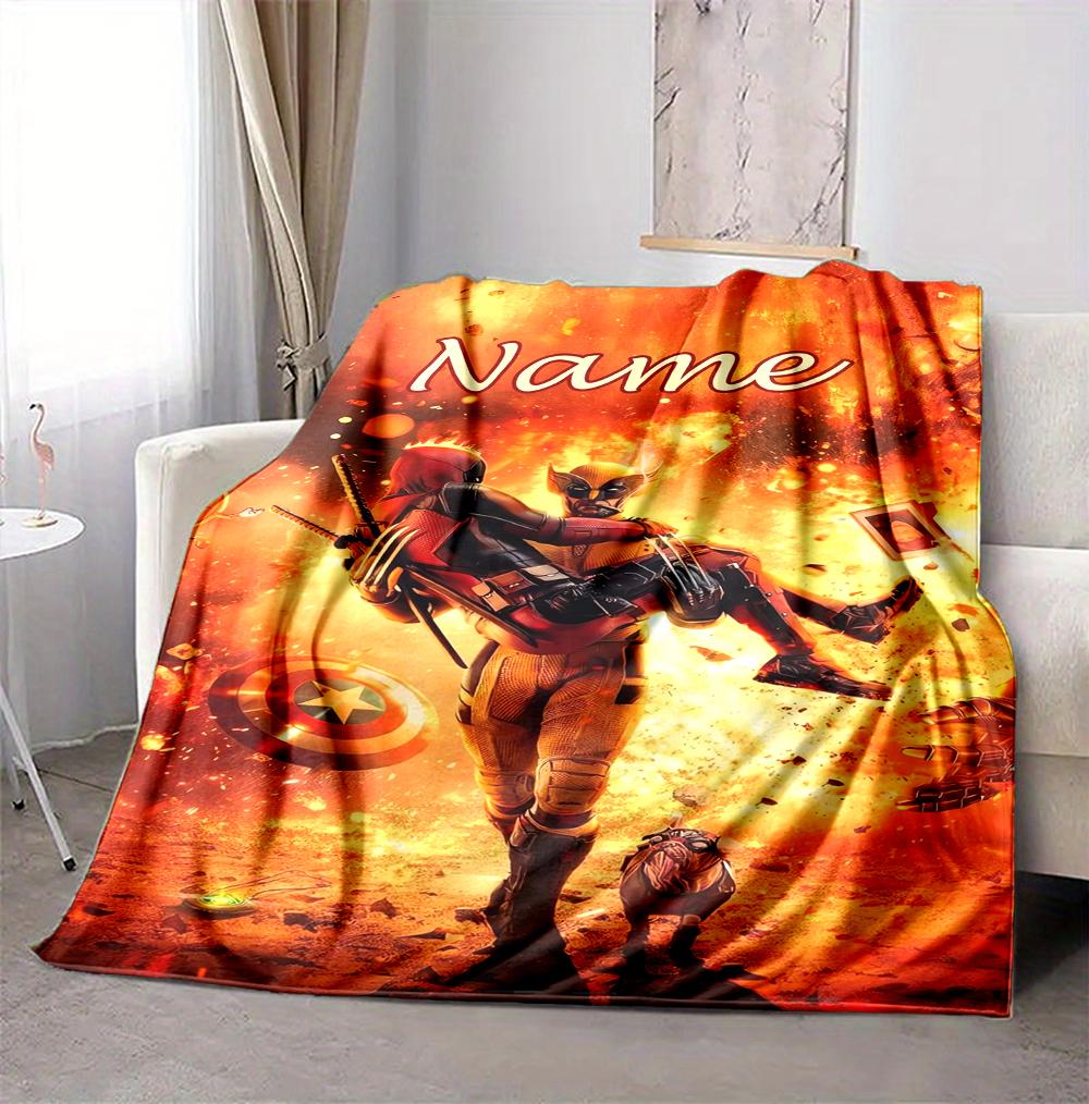 Custom Name Wolverine Deadpool Flannel Blanket Throw Blanket Soft Warm Sofa Bed Decor Unique Gift