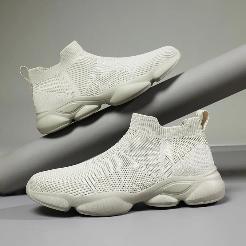 2024 New Shoes for Man Spring Summer Breathable Knit Casual Sport Sock Shoes Youth Cool Slip-on Loafers Big Size