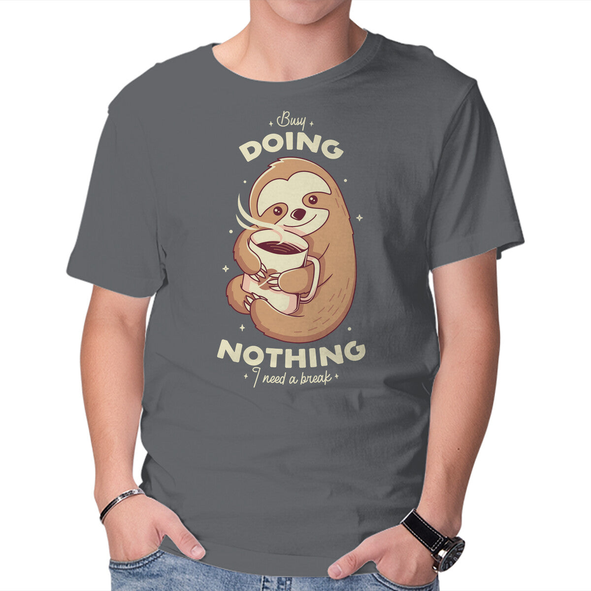 Unisex Crew Neck T-Shirt Sloth Coffee Graphic Short Sleeve Casual Tee XL