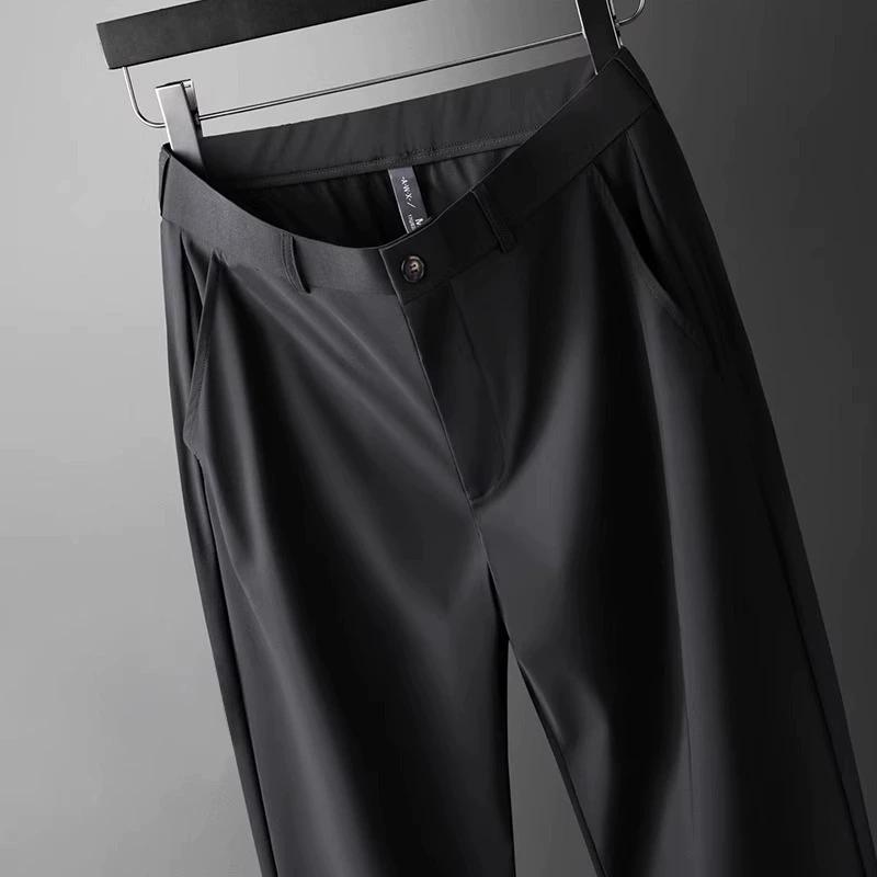 Summer Ultrathin Ice Silk Business Pants Men Elastic Waist Classic Work Casual Office Formal Trousers Plus Size 40
