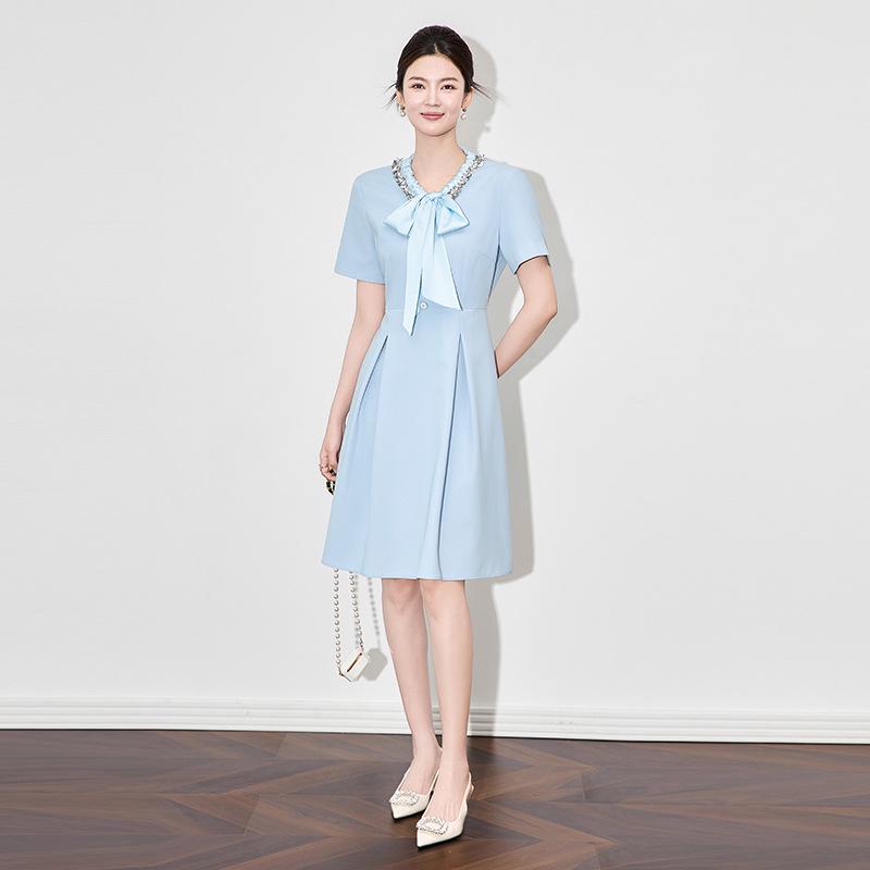 

High-Quality Heavy Industry Sequin V-Neck Ribbon Ruched Dress - Women s Summer Collection XXL светло-синий