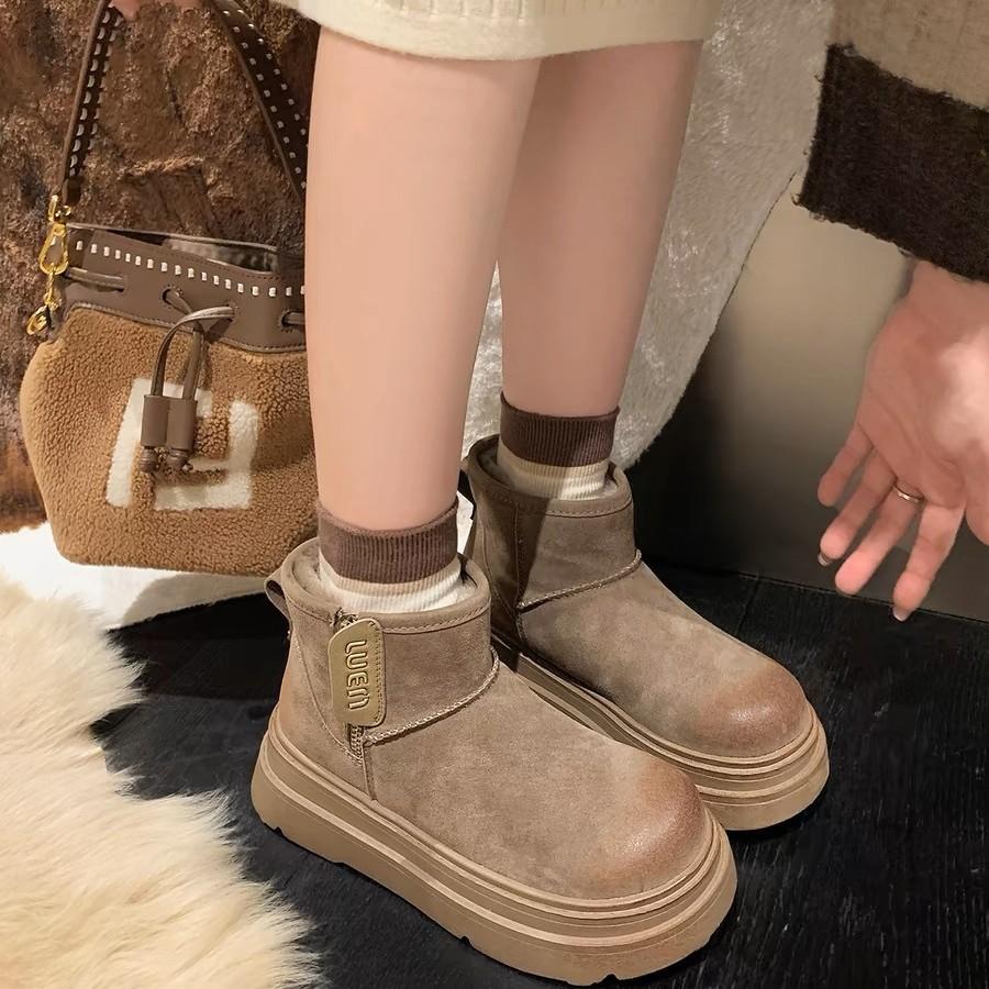 Hyde Park~ Schneestiefel Damen 2025 Neu Winter Dicksohlige Fleece Nordost Große Baumwollschuhe Damen Kurzstiefel