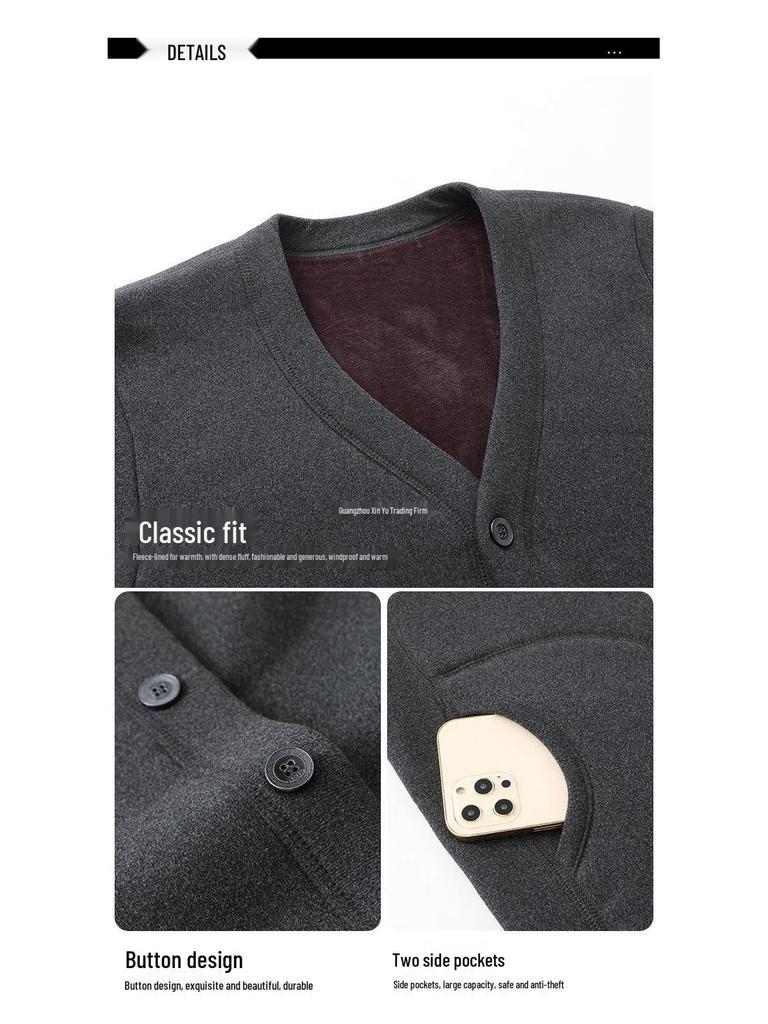 Men's Fleece-Lined Warm Winter Cardigan Jacket for Middle-Aged & Elderly
