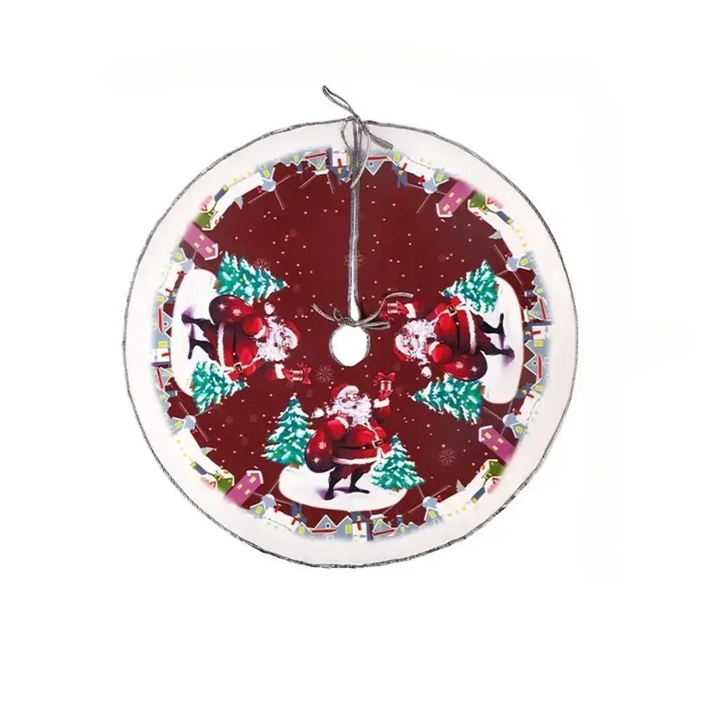 60/70/90cm Christmas Tree Skirt Red Christmas Tree Foot Cover Santa Claus Snowflake Christmas Tree Carpet Base Mat Decorations