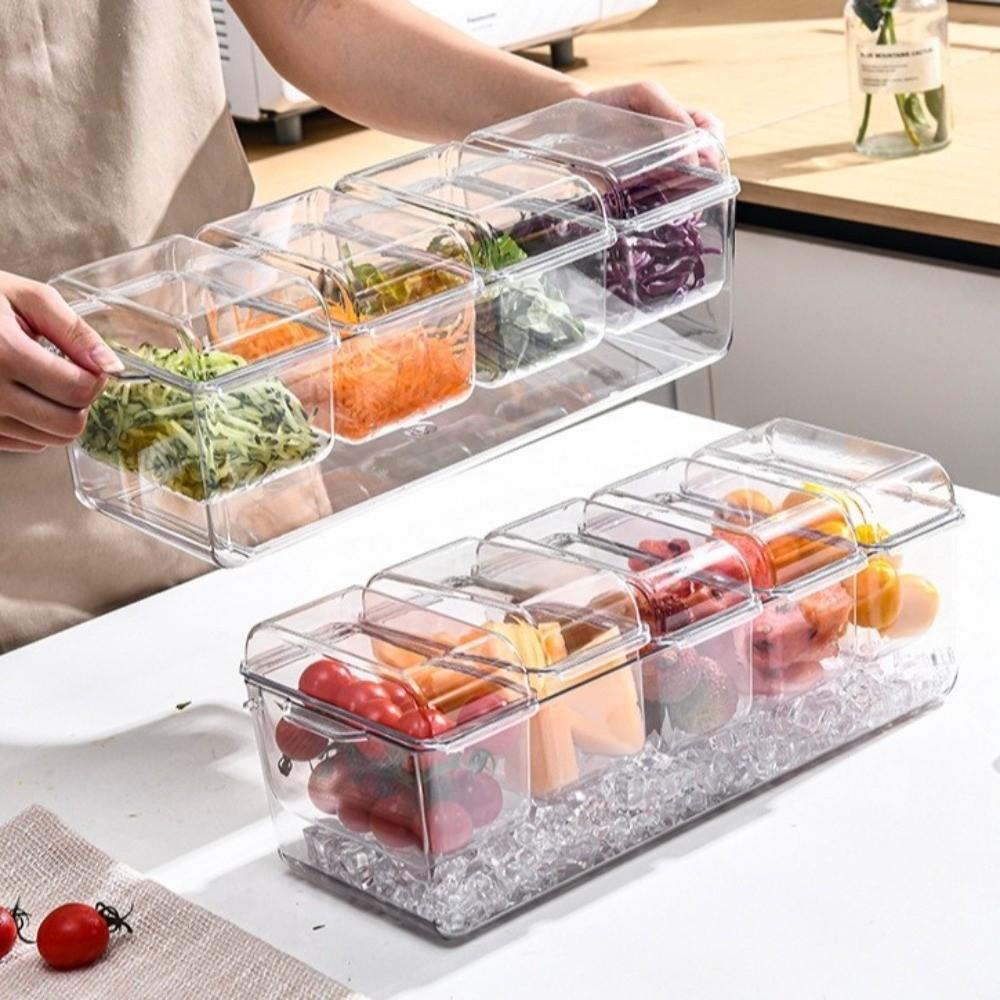 Transparent Fruit Storage Box Double Layered 4/5 Grids Fruit Snack Container Plastics Detachable Condiment Box Outdoor Picnic