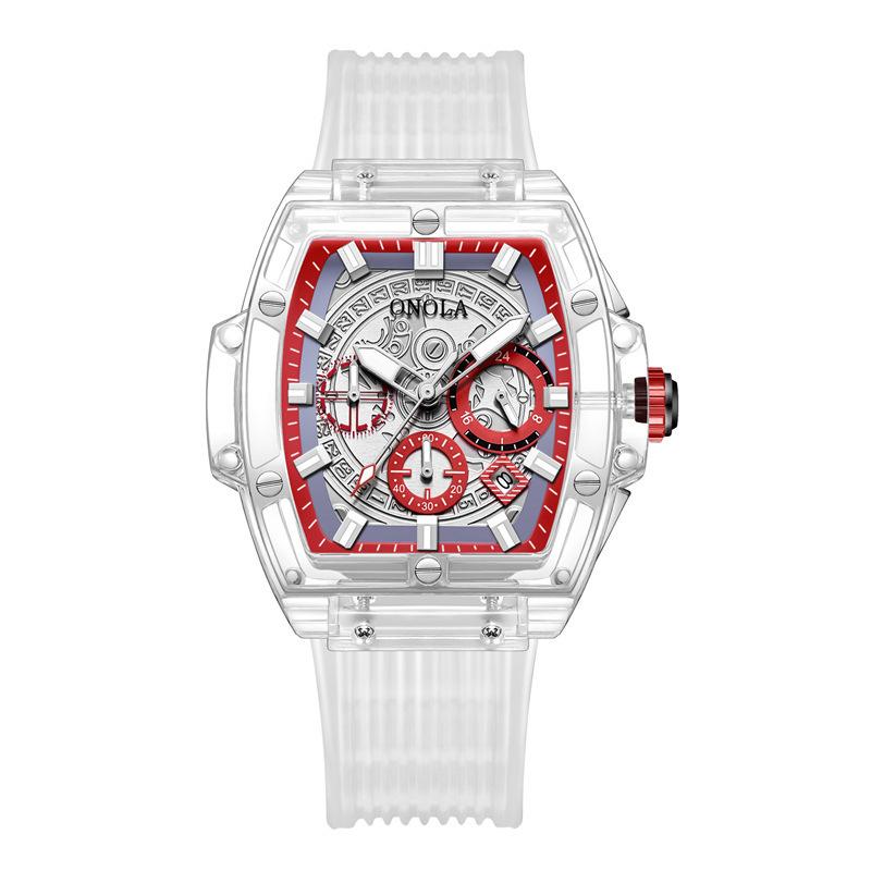 Custodia Trasparente Onola Orologio Quadrato Moda Luminoso Giovanile Studente Orologio da Uomo