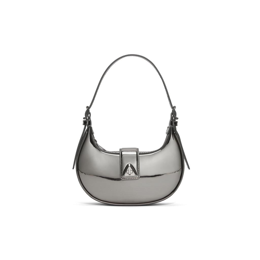 New CHARLES&KEITH PU Crescent Bag, Shoulder Bag Small Women's Noir Black/Chalk White/Cognac Light Umber/Pewter Tin Gray CK2-50271205