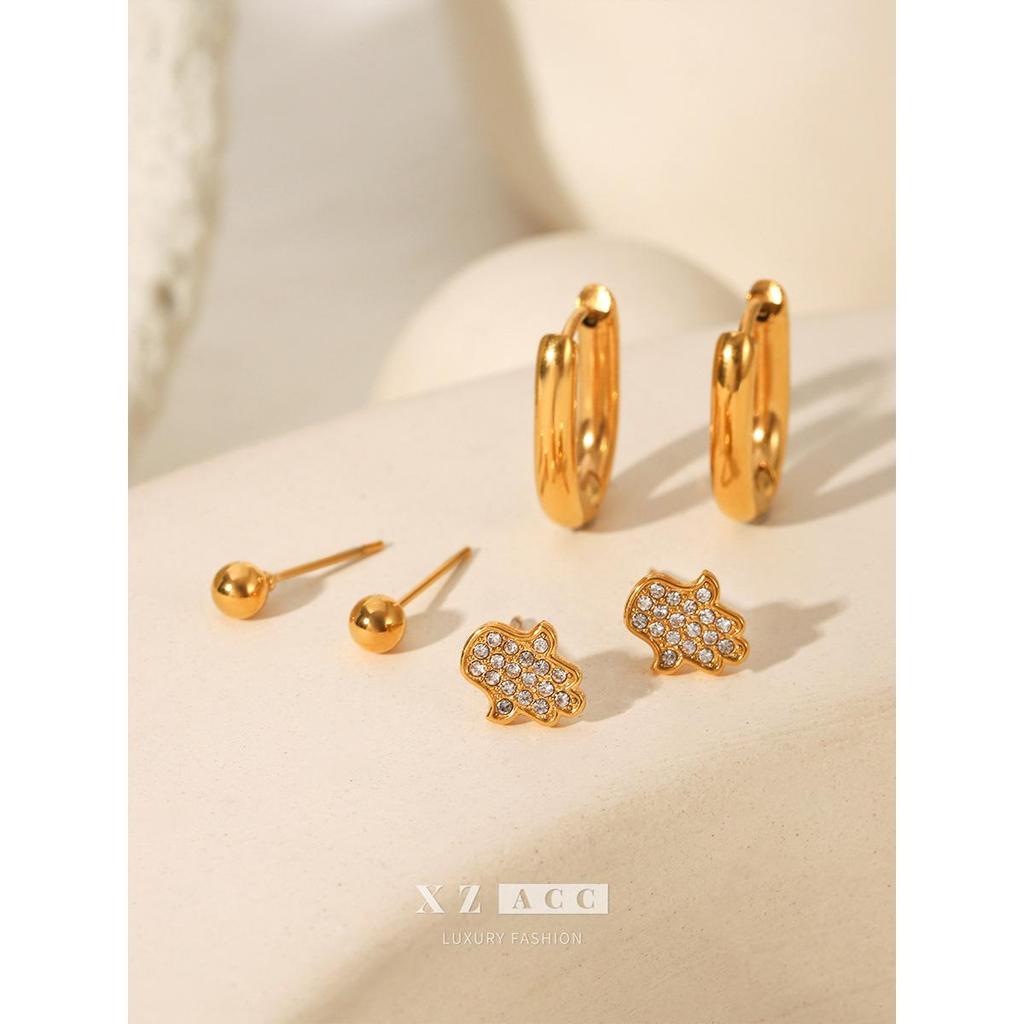 High-End Titanium Steel Round Earrings: European & American Versatile 3-Pair Set