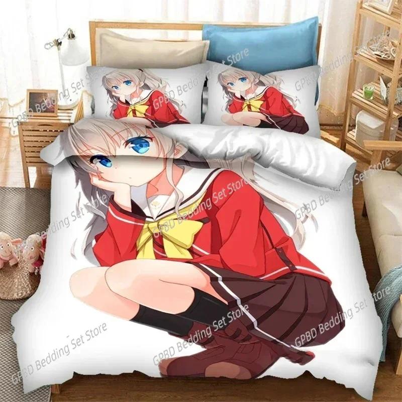 3D Print Quilt Cover Anime Charlotte Bedding Set Single Twin Double Queen King Cal King Size Bed Linen Set