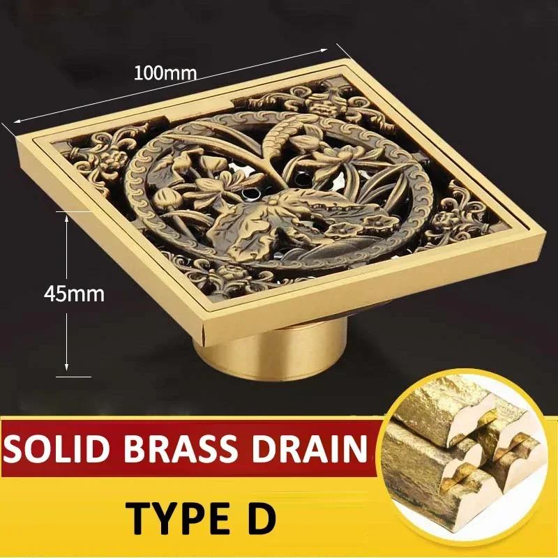 Euro Square Floor Drains Antique Brass Shower Hardware bathroom accessories Floor Drain Deodorant Floor Drain Strainer Cover