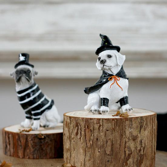 Halloween Labrador Puppy Statue Resin Witch Dog Figurine with Hat Cape Spooky Pet Sculpture Home Garden Decor