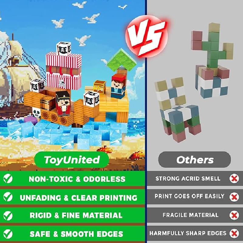 Magnetic Building Blocks Mine World Undead Pirate Ship Cube Magnet Set for Kid Age 3+ DIY Model Children Creativity Gift