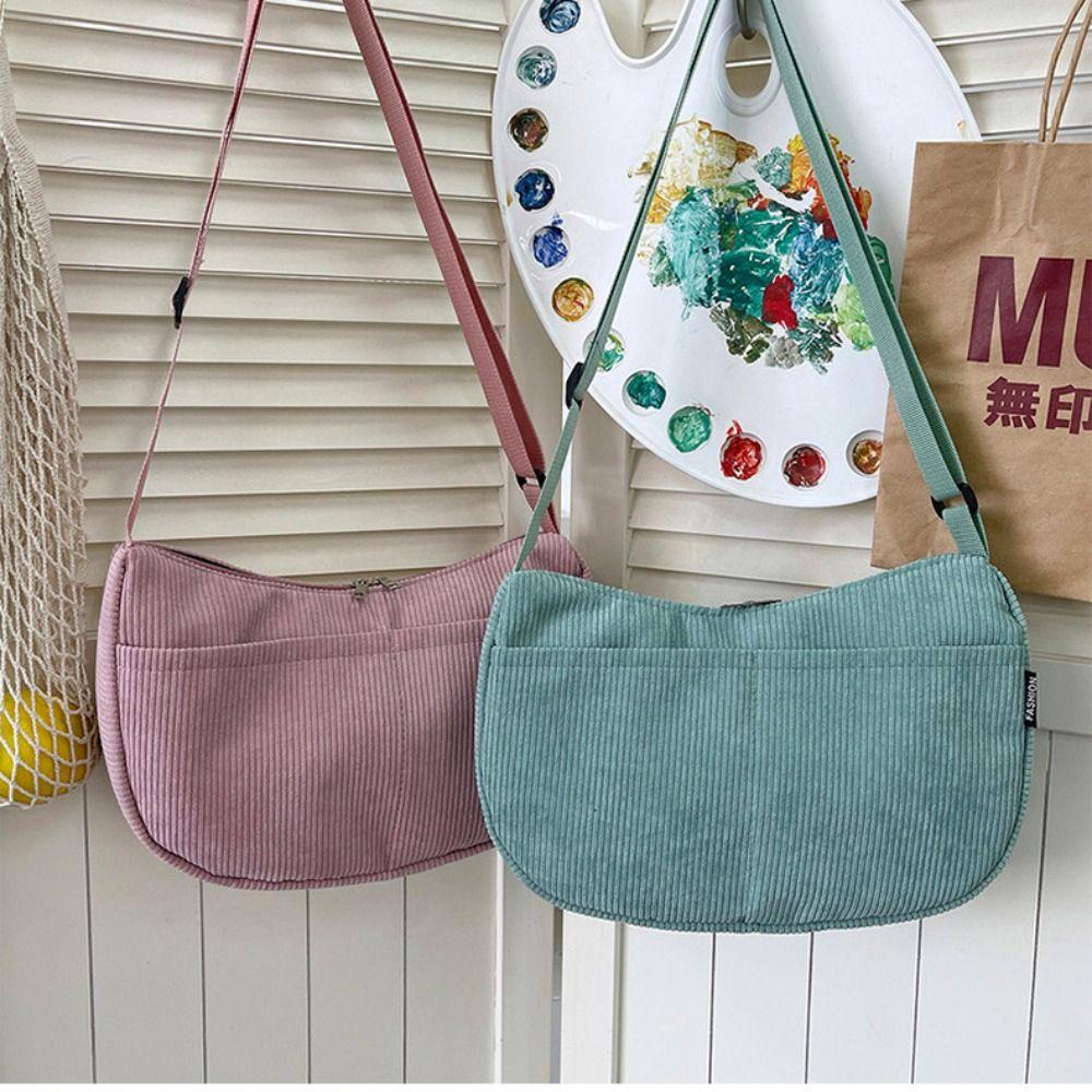 Korean Style Corduroy Shoulder Bag Cotton Cloth Canvas Handbag Solid Color Shoulder Bag  All-match