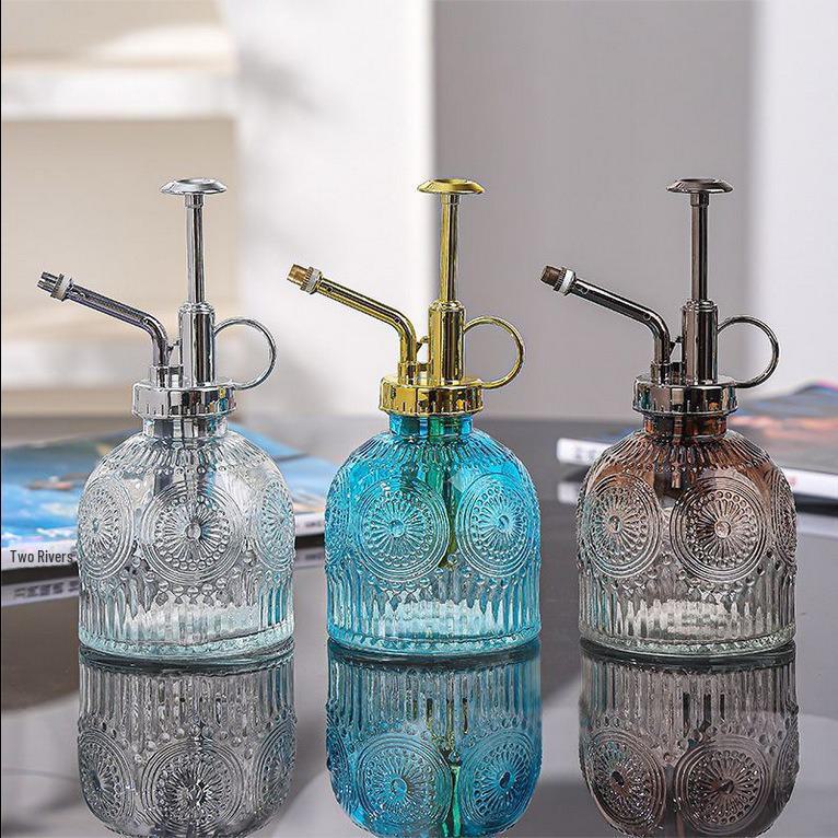 Retro Sunflower Glass Watering Can & Sprayer for Garden