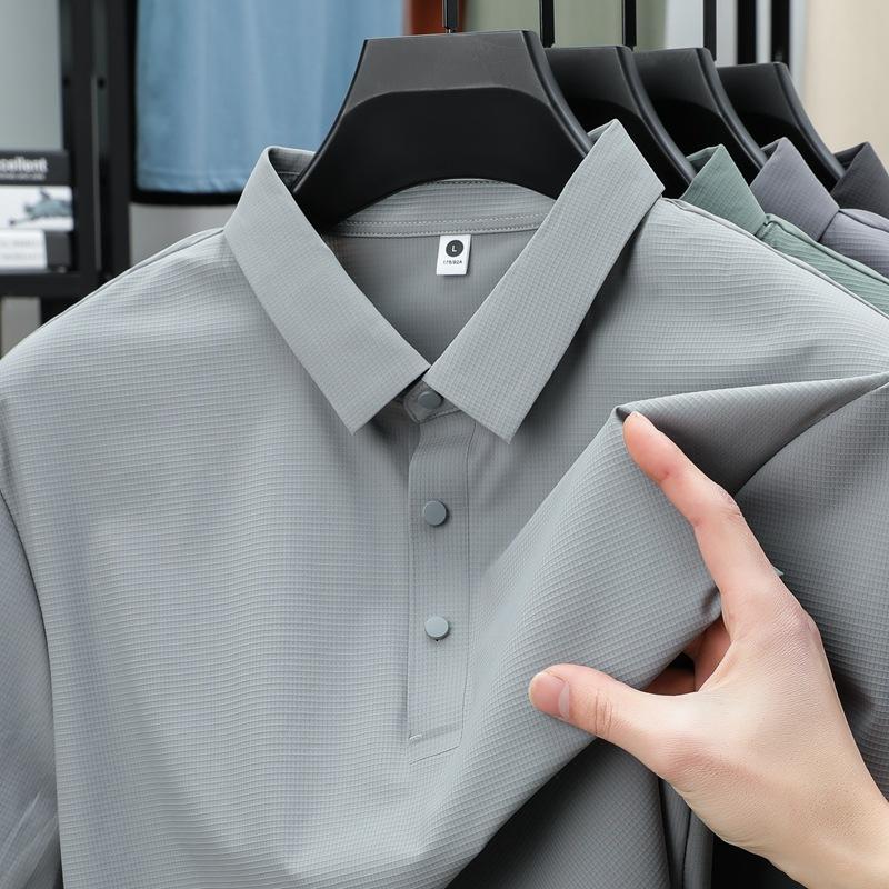 Męska koszulka polo bezszwowa z lodowego jedwabiu Męski T-shirt z czuciem lodu Męski T-shirt z krótkim rękawem z kołnierzykiem, szybkoschnący, chroniący przed słońcem
