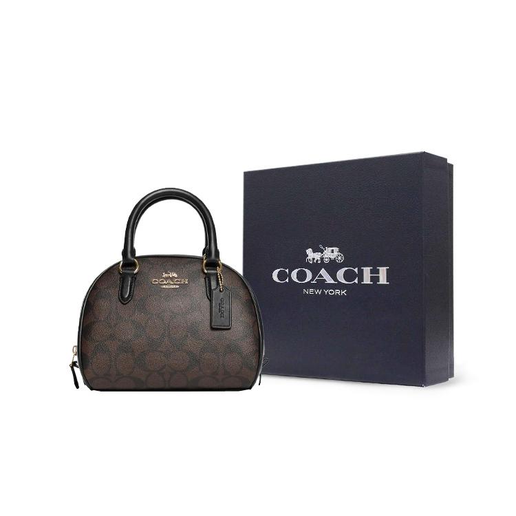 New COACH Sydney Coated Canvas With Leather Dome Bag Handbag Shoulder Bag Crossbody Bag Small Size Women's Black Brown CA591-IMAA8