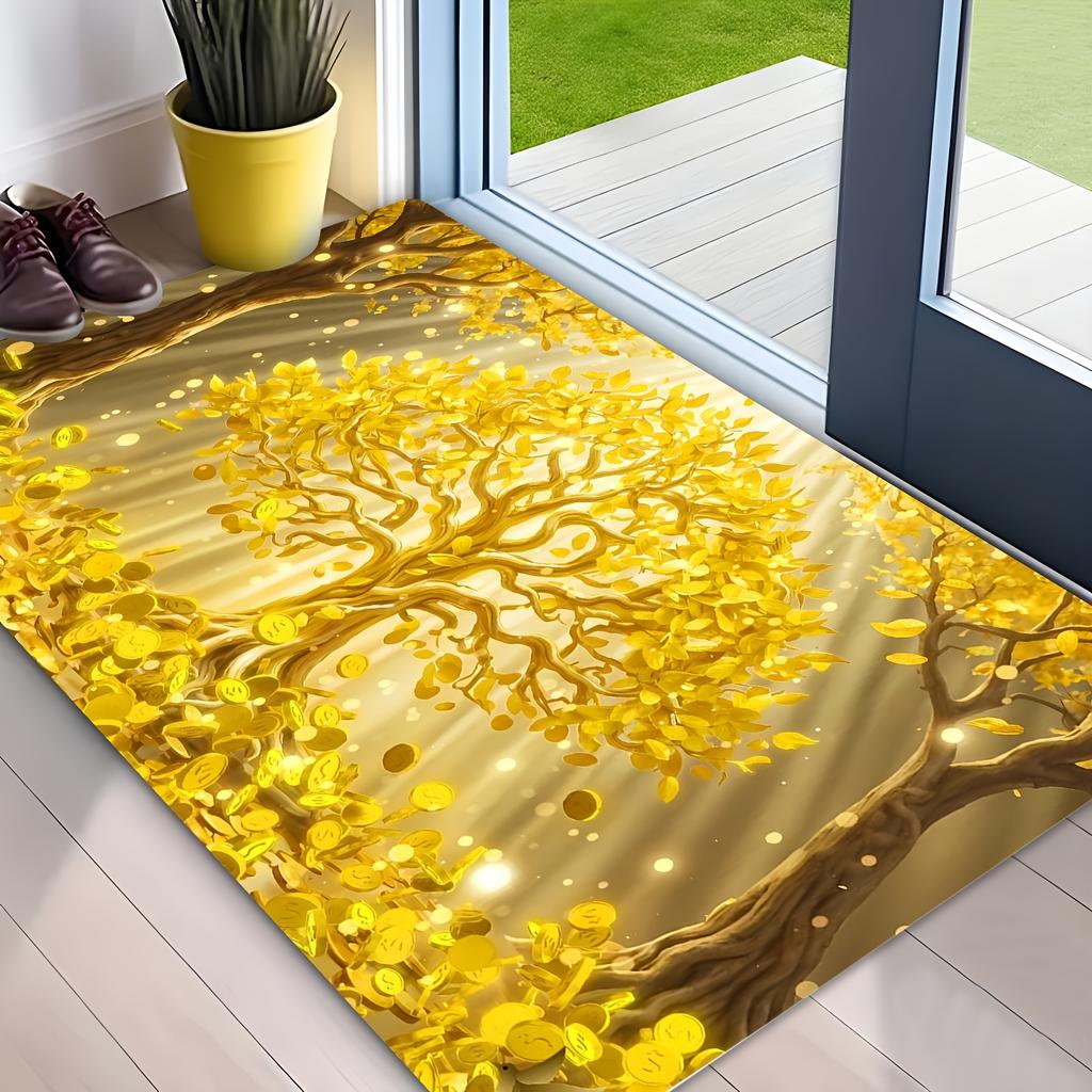 Golden Money Tree Coins Print Carpet Plush Flannel Rug Living Room Bedroom Home Decor Area Rug Non Slip Floor Mat