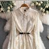 High-end chic elegant celebrity lace lapel dress women's autumn mesh stitching light luxury pendulum fairy dress