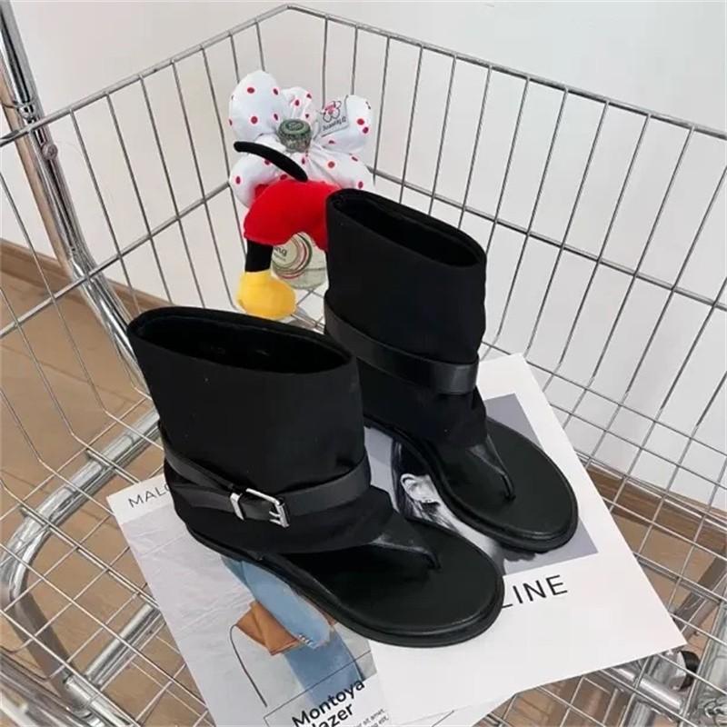 Retro Hong Kong style summer new fashion cool boots casual belt buckle toe Internet celebrity versatile short boots wedge heel shoes