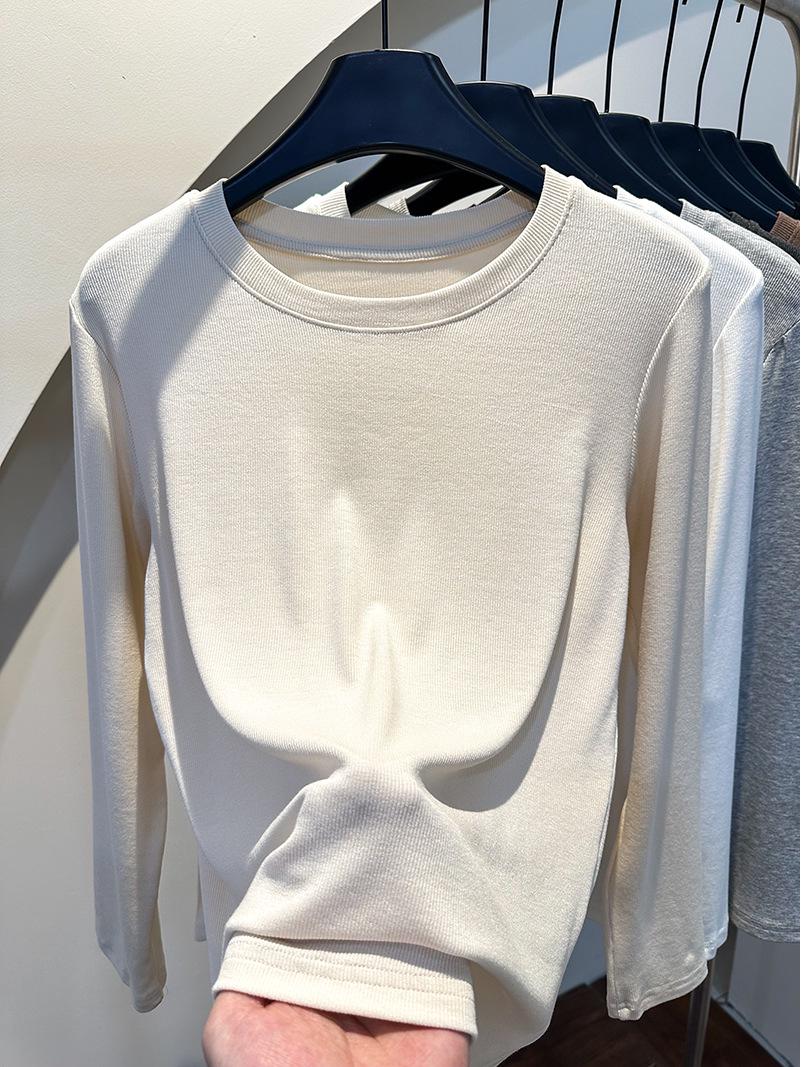 

Women s Ribbed Crew Neck Long Sleeve Slimming T-shirt - 2025 Autumn/Winter Collection XL