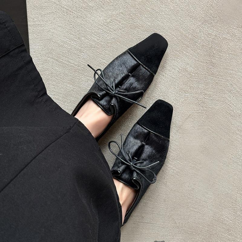 New comfortable cowhide single shoes pointed casual leather four seasons wear small leather shoes low heel large size shoes beef tendon sole non-slip