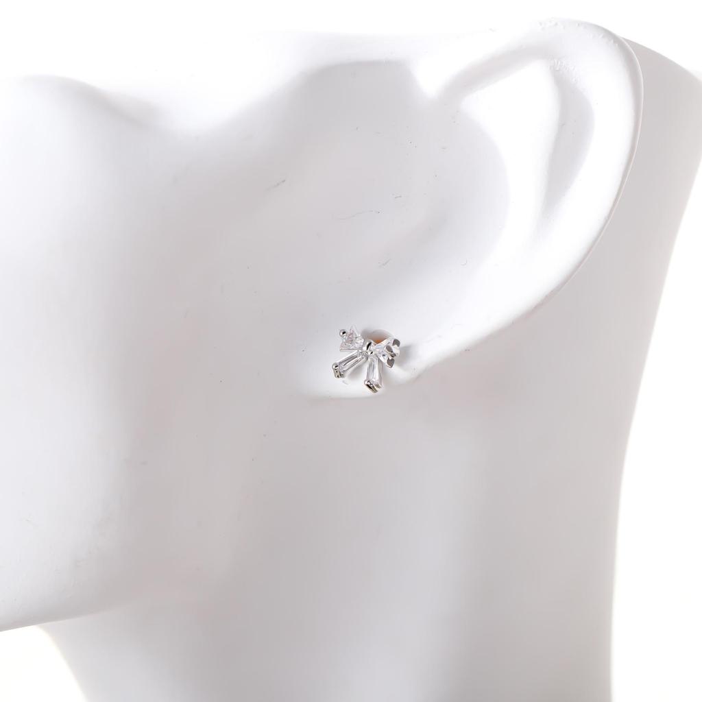 Korean Zirconia Bow Stud Earrings – Fresh Sweet Rhinestone Inlaid Cuff