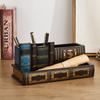 Vintage European Wooden Pen Holder - Creative Desk Organizer and Decorative Storage Box Home Office Organization and Storage