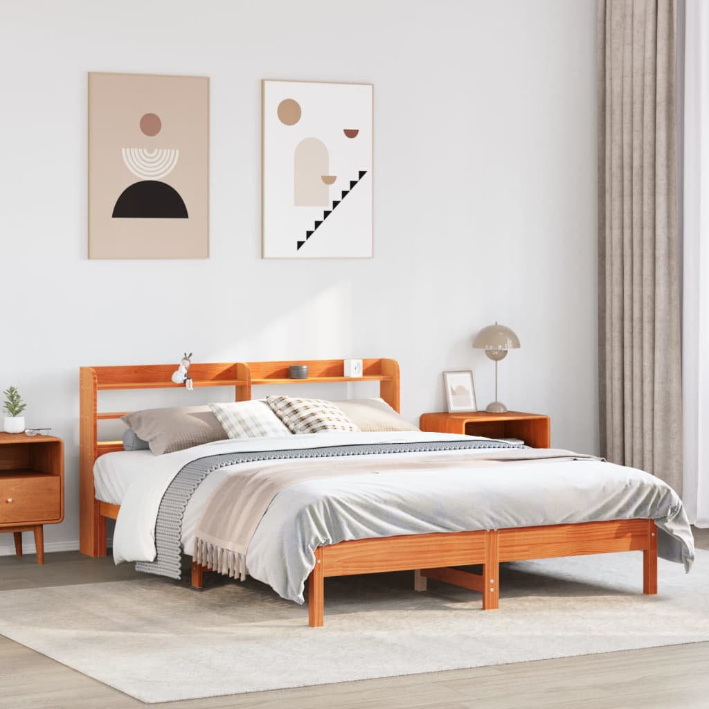 Vidaxl Bed Frame Without Mattress, Waxed Brown, 150X200 Cm, Solid Pine