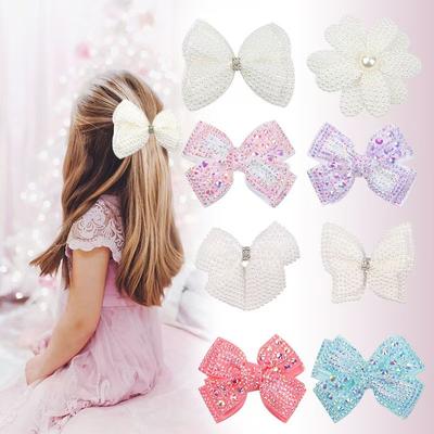 1PC White Pearl Bows Flower Haipins Hair Clips Girls Kids Rhinestone Hair Accessories