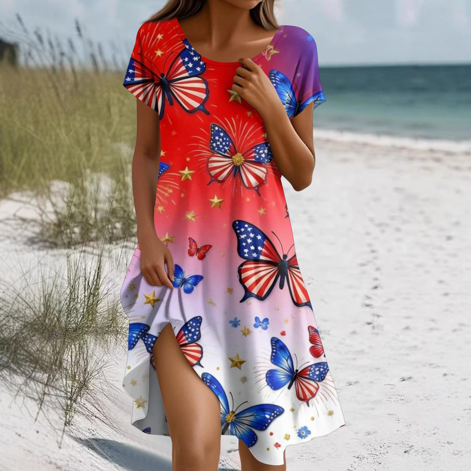 

Платье в стиле бохо с коротким рукавом для женщин, повседневное, свободного кроя, летнее, сарафан с цветочным принтом и карманами M