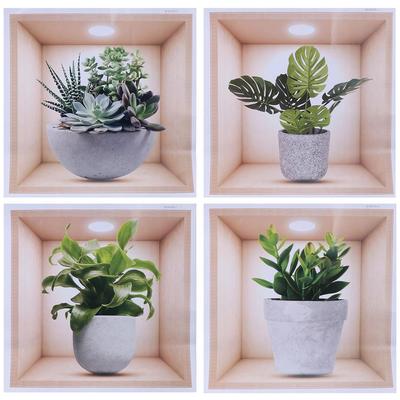 4Pcs Creative 3D Plant Wall Stickers, Green Plants Wall Sticker, Peel and Stick Removable Adhesive Wall Stickers