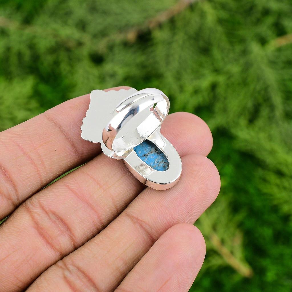 Sterling Silver Oval Copper Arizona Turquoise Stone Bezel Statement Ring Jewelry