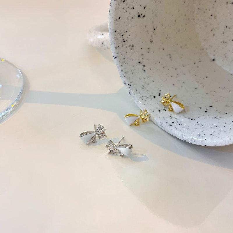 Bow Earrings with Zircon Sweet Japanese and Korean Style Earrings