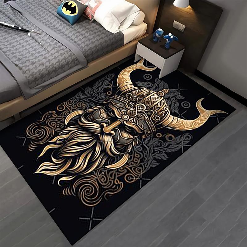 Viking Warrior with Golden Horned Helmet Pattern Carpet Decor Suitable for use as an anti-slip for living room bedroom sofas