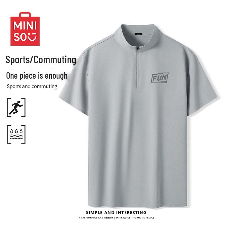 MINISO Men s Summer Quick-Dry Stand-Up Collar Half-Zip Sports T-Shirt 4XL
