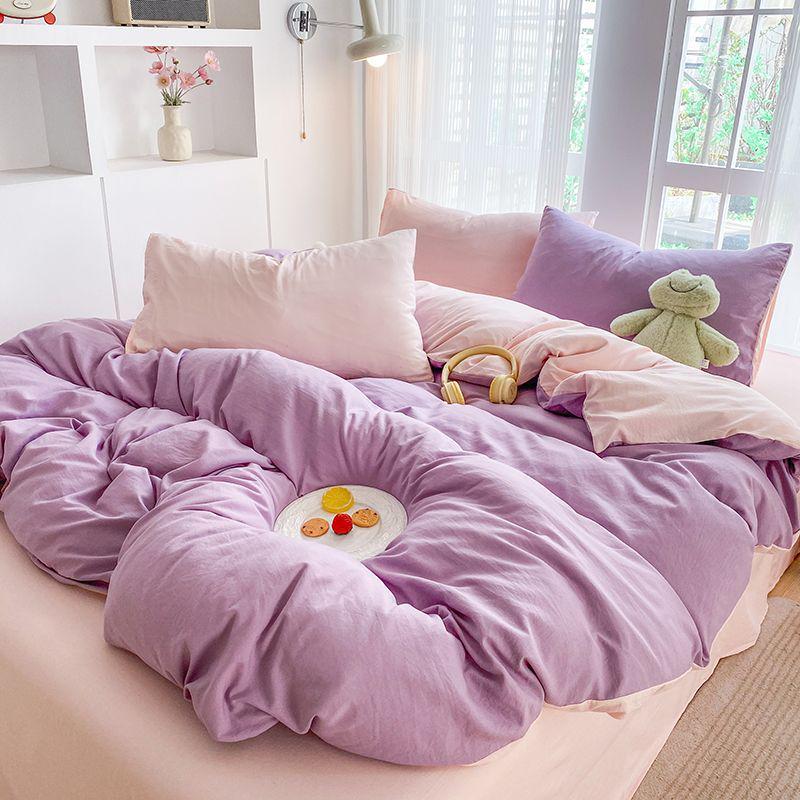 G5Z Cotton Bedding Set - Simple Solid Color, 3 or 4-Piece Options for Double or Single Bed