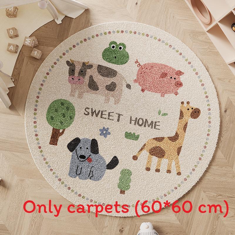 Cartoon Round Area Rug For Bedroom With Monster And Dinosaur Print Design Kids Reading Room Decor