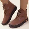 Botines de Invierno Forrados de Felpa para Mujer - Con Cordones, Punta Redonda, Cierre de Velcro, Tallas Grandes