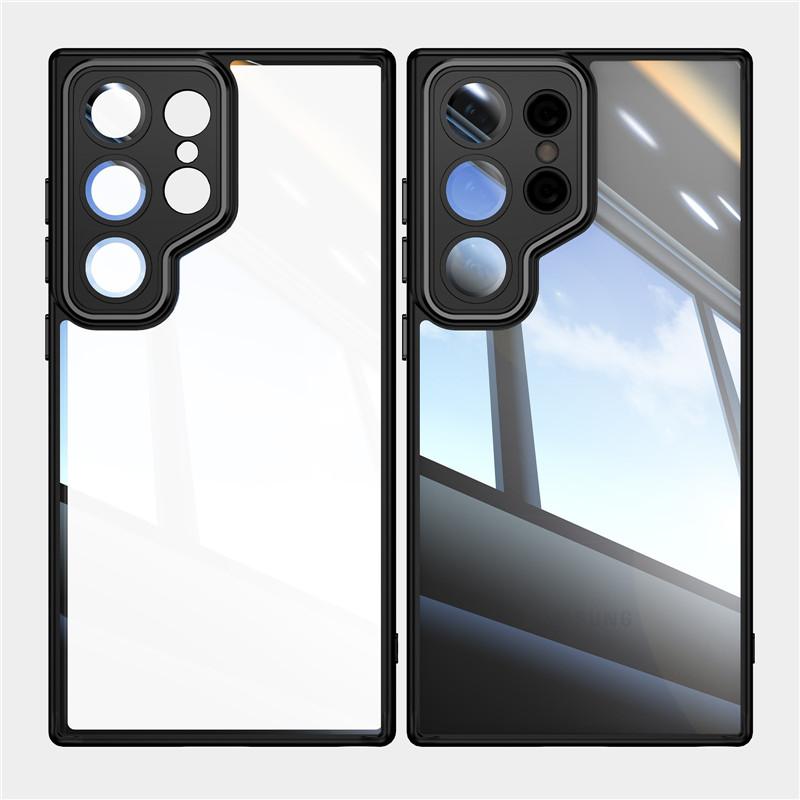 For Samsung Galaxy S24 S23 FE Plus Ultra Metal Armor Back Transparent Tempering Shell Full Cover With Lens Film Super Anti-drop Case Protector