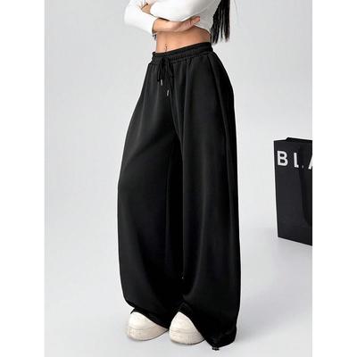 Women Solid Color Drawstring Waist Loose Casual Street Fashion Sweatpants