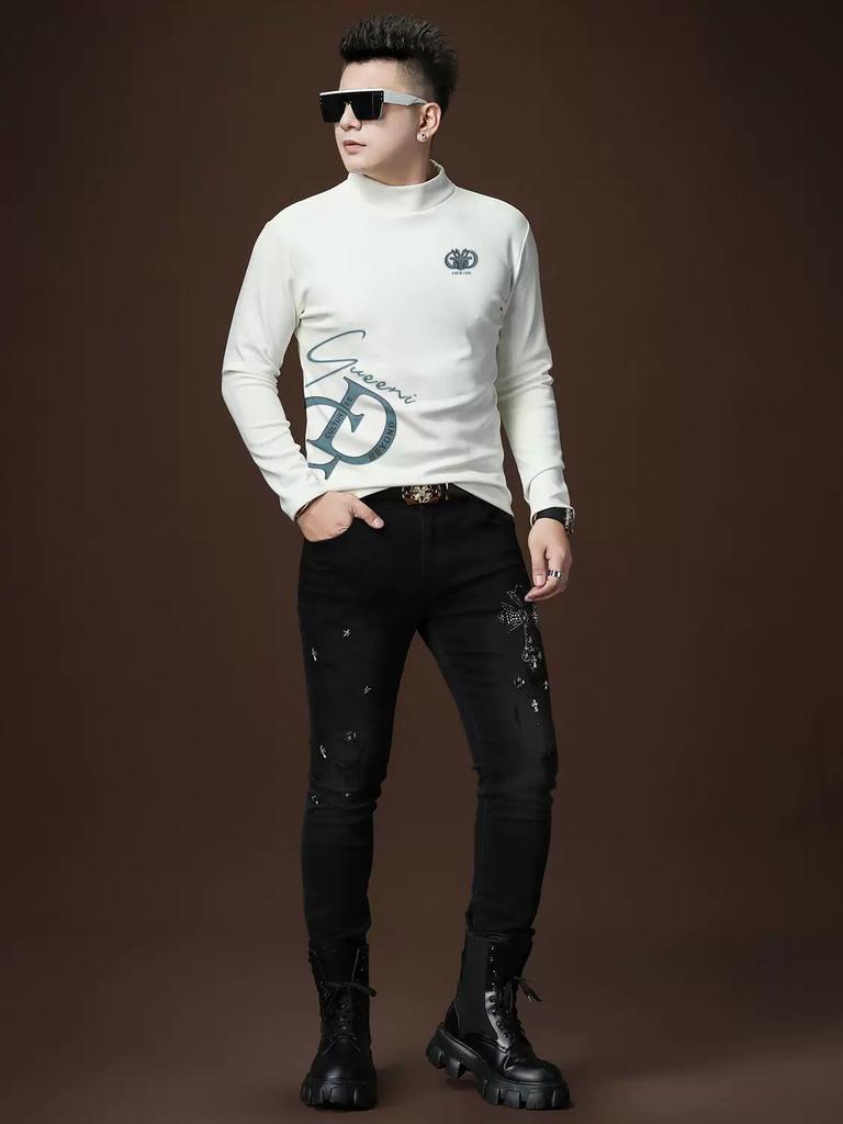 European Station 2025 Autumn and Winter New Letter Print Half-High Collar Sweatshirt Men's Trendy Brand Fleece Casual Men's Top
