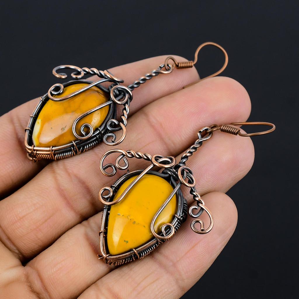 Mookaite Earrings Gemstone Jewelry, 999 Copper Wire Wrapped Earrings, Handmade Beautiful Jewelry Earrings