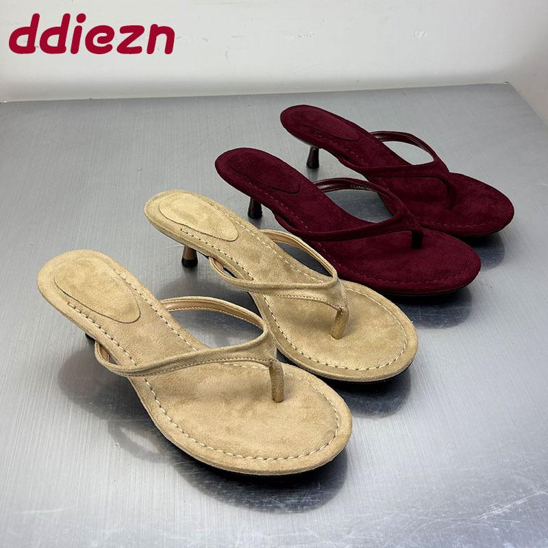 Fashion Fashion Round Toe Ladies Heeled Slippers Summer Slides Women Low Heel Slippers Female Flip flops Sandals Pumps Shoes Big Size 43