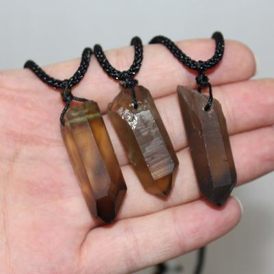 Colonne de pierre fumée naturelle, pendentif en Quartz brun Labradorite, bijoux faits à la main