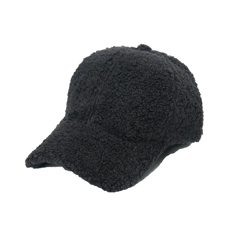 Hat Female Autumn and Winter Warm Thickened Lamb's Wool Baseball Cap Female Plush Hundred with Students Solid Colour Light Plate Duck Tongue Cap Male