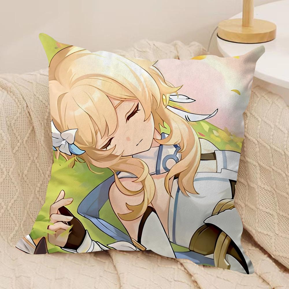 Lumine Cute Genshin Impact Cushion Cover Silky Short Plush Invisible Zipper Dustproof Sofa Pillow Case For Home Decor